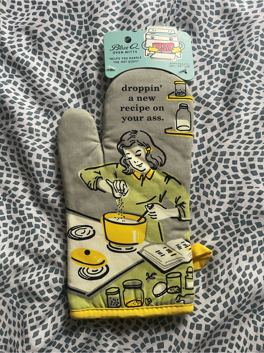 Blue Q Yellow & Gray Illustrated Recipe Oven Mitt